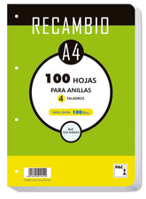 RECAMBIO A4 CUADRO 4MM 100G CANTOS REDONDEADOS 4 TALADROS | 1 UNIDADES | (PACSA)